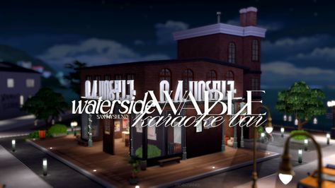 Waterside Wable Karaoke Bar | Patreon Dj Decks, Karaoke Bar, Karaoke Room, Poolside Lounge, San Myshuno, Sims 4 Challenges, Serene Bathroom, Blue Roof, Block Painting