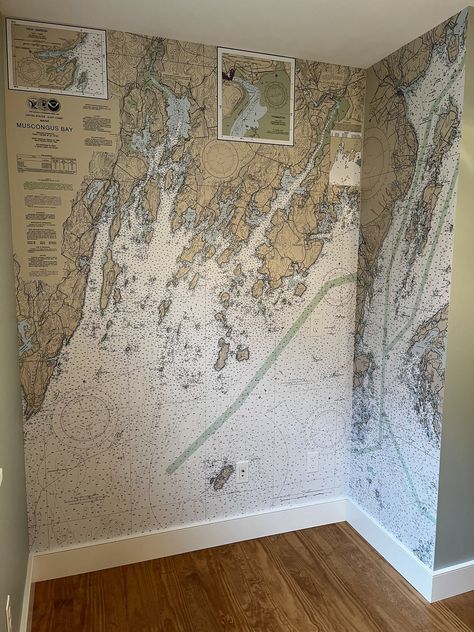 Office Murals Gallery — Nautical Chart Wallpaper The Original Nautical Chart Wallpaper Studio Nautical Map Wallpaper, Nautical Office Decor, Chart Wallpaper, Nautical Office, Coastal Bathroom Decor, Wallpaper Studio, Office Mural, Porthole Mirror, Coastal Wallpaper