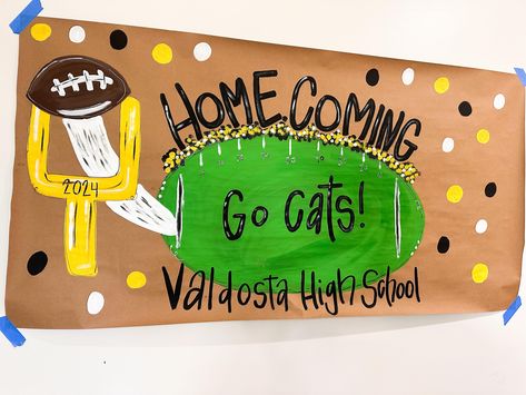 Homecoming sign, football homecoming, homecoming 2024, painted banner, painted sign, brown paper sign homecoming, football banner, football party banner, first year down banner  Please include the following in the personalization details: Wording school colors  etc  THIS LISTING IS ONLY FOR A HAND PAINTED BANNER. No balloons or other accessories will be included.  I will email a digital mock-up of your banner for final proof before I begin painting. Please send a message for rush order requests Homemade Game Day Signs, Homecoming Doors High School, Go Hard Or Go Home Poster Football, Homecoming Banners High School, Neon Night Football Game Signs, Wood Signs Sayings Family Hoco, Football Signs For Games Posters Girlfriend, Foot Ball Signs For Games, Football Breakaway Banners