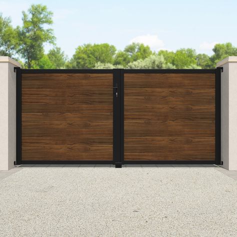 Composite Gates Uk, Diy Tiny House Plans, Aluminum Driveway Gates, Wood Gates Driveway, Gates Driveway, Wooden Gates Driveway, Custom Driveway, Wooden Gate, Modern Fence Design