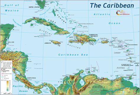 The Caribbean Map Of The Caribbean Islands, Map Of The Caribbean, Caribbean Islands Map, Pirate Tattoos, Long Island Bahamas, Jamaica Map, Physical Map, Infographic Map, Map Pictures