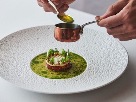 Hotel Eden Roc's tomato tartar with avocado cream – Luxury London Tomato Tartare, Hotel Eden, Summer Dinner Party, Avocado Cream, Dinner Party Summer, Toasted Pine Nuts, Luxury London, Summer Dinner, Fine Food