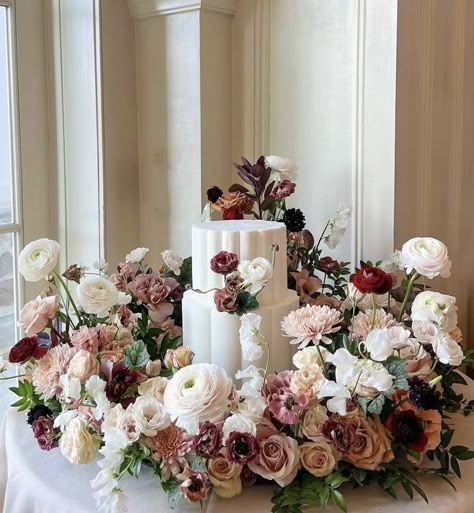 Flower Arch Ideas, Cake Meadow, White And Blush Wedding, Burgundy Blush Wedding, Wedding Dresses Ivory, On Cloud Wine, Dover Hall, Champagne Towers, Fall Wedding Florals