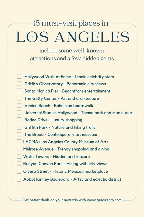 to-do Checklist place to visit in Los angeles Template free. Bucket list to do in Los angeles Los Angeles Checklist, Los Angeles To Do List, Places To Visit In Los Angeles, La Places To Visit Los Angeles, La To Do List, La Activities, Los Angeles Places To Visit, Los Angeles Packing List, What To Do In La