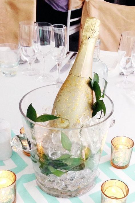 Champagne Bucket Wedding, Champagne Centerpiece Wedding, Champagne Glass Centerpieces, Petals And Prosecco Centerpieces, Champagne Bottle Centerpiece Ideas, Fizz Painting, Champagne Bottle Centerpiece, Champagne Centerpiece Ideas, Champagne Centerpieces