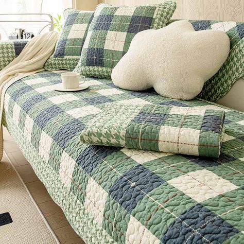 FunnyFuzzy Cotton Plaid Anti-scratch Couch Cover Upgrade your seating experience Green Plaid Pillows, Large Couch, Plaid Pillow, Dog Pillow Bed, Dog Bed Large, Couch Cover, Grey Plaid, Dog Blanket, Couch Covers