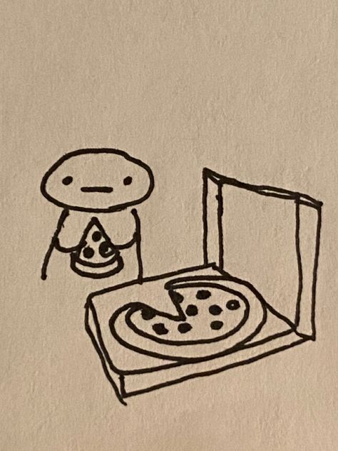 Food Simple Drawing, Drawing Funny Ideas, Pizza Box Tattoo, Easy Drawings That Look Hard, Pizza Doodle Drawings, How To Draw Pizza, Mr Bored Drawing, Giants Doodle, Pizza Art Creative