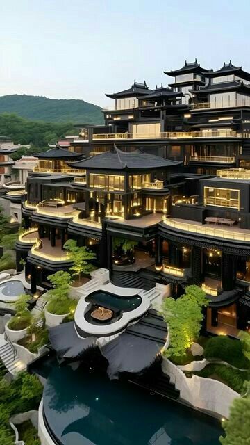 Modern Mansion Architecture, Small But Luxurious House, Rich Japanese House Modern, Beautiful Houses Modern Luxury, Futuristic House Exterior, Korean Mansion, Asian Mansion, Luxury Homes Dream Houses Mansions, Mega Mansions Luxury