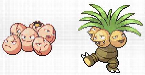 #102 Exeggcute #103 Exeggutor Pokemon Family, Pokemon Clipart, Cross Stitch Pokemon, Stitch Pokemon, Fused Beads, Crochet Graphgan, Pokemon Pixel Art, Pokemon Cross Stitch, Perler Designs