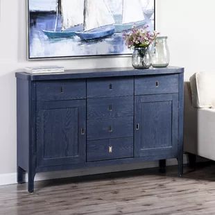 Navy Blue Sideboard | Wayfair Wall Tables, Credenza Wood, Blue Sideboards, Classic Profile, Deep Shelves, Blue Furniture, Steel Shelf, Laurel Foundry Modern Farmhouse, Sideboard Buffet