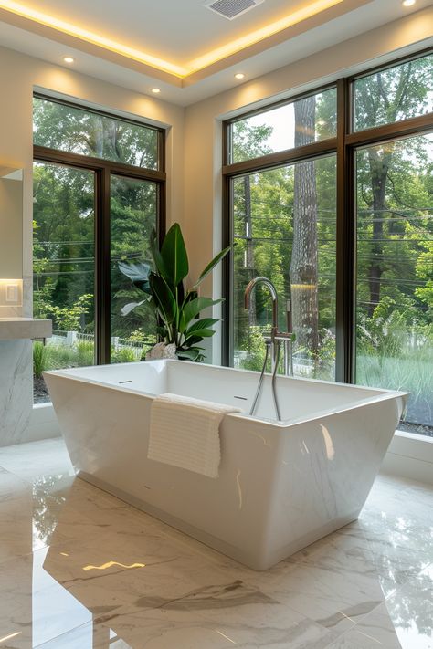 Transform Your Home with a Luxurious Spa-like Bathroom Retreat! Master Bath Inspiration Free Standing Tub, Bathtub With A View, Bathroom With Window, Stand Alone Bath Tub, Floating Tub, Deep Tub, Barn House Interior, Luxury Bathtub, Bath Inspiration