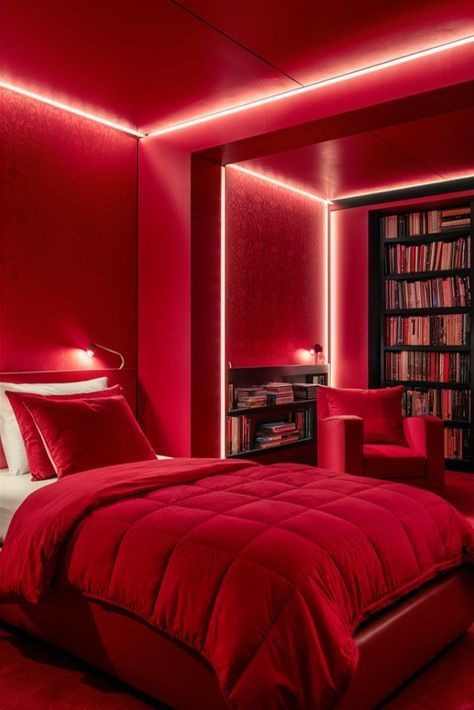 Red Led Lights Bedroom Aesthetic, Bedroom Ideas With Led Lights, Ideas With Led Lights, Led Light Ideas, Red Lights Bedroom, Red Bedroom Ideas, Led Aesthetic, Luxury Room Design, Teenager Bedroom Design