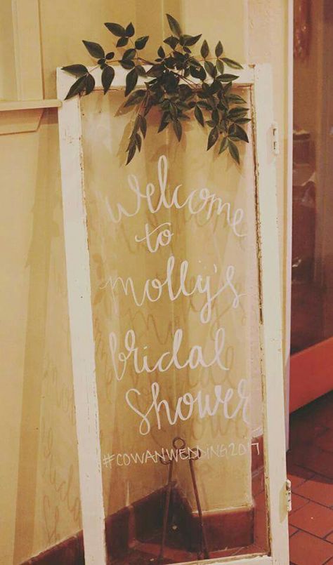 Vintage wooden framed window glass as bridal shower sign Bridal Shower White, Shower Window, Rustic Bridal Shower Games, Mexican Bridal Showers, Wedding Shower Signs, White Bridal Shower, Bridal Bouquet Fall, Vintage Bridal Shower, Bride Shower