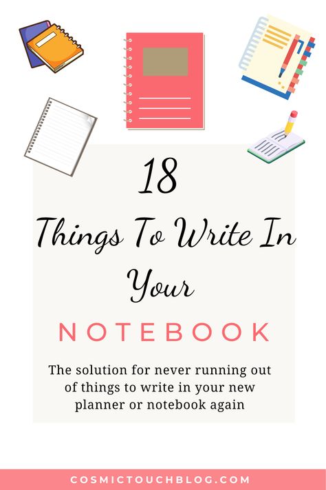 Looking for things to write in your new notebook? Here are 18 ideas and prompts that can be written down in your planner or journal. Fun Things To Write In A Notebook, Simple Journal Design, Wellbeing Quotes, Things To Write, Writers Notebook, Notebook Ideas, Writing Notebook, Ruled Notebook, Blank Notebook