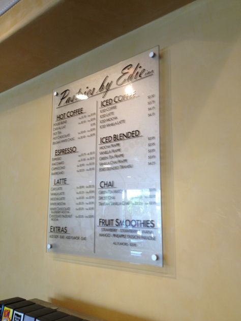 Los Angeles Sign, Cafe Menu Boards, Art Hanging System, Menu Board Design, Custom Menu, Starbucks Menu, Bakery Menu, Bakery Ideas, Menu Boards