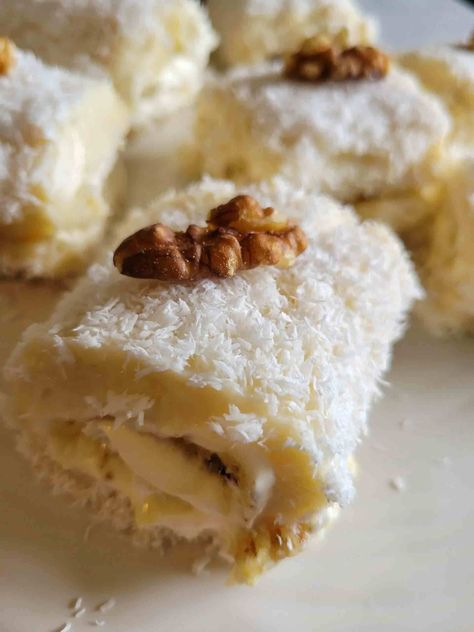 These heavenly clouds of coconut custard rolls or better known as Sultan Lokumu in Turkish, are not just visually appealing to serve, but they also taste lightly pleasant with a subtle sweetness. Custard Rolls, Heavenly Clouds, Turkish Sweets, Turkish Desserts, Coconut Custard, Peanut Butter Brownies, Layer Cakes, Cookie Pie, Turkish Delight