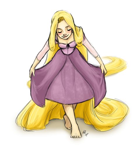 Curtsy Drawing, Curtsy Pose Reference Drawing, Curtsy Pose Reference, Tangled Character Design, Children Of Rapunzel, Rapunzel Dress Drawing, Rapunzel Art Illustration, Long Hair Cartoon, Rapunzel Original Illustrations