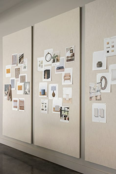 Pin Board Ideas Aesthetic Office, Large Pinboard Wall, Giant Pin Board, Pin Board Ideas Aesthetic, Moodboard Examples, Office Wall Art Ideas, Collage Reference, Pinboard Ideas, Interior Design Content