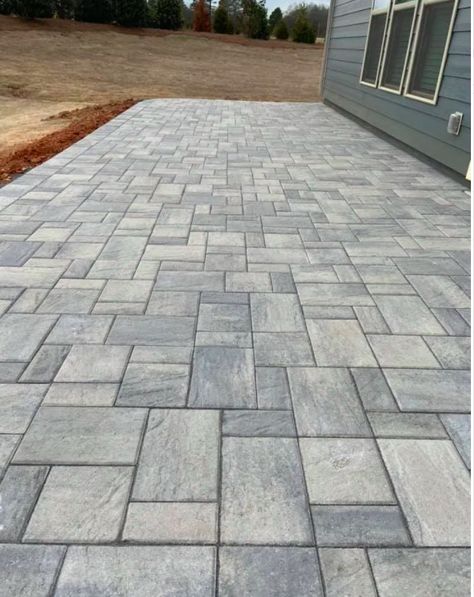 shale gray eva techo bloc patio Gray Stone Patio, Gray Patio, Gray Pavers Patio, Grey Pavers Backyard, Gray Pavers Patio Backyards, Gray Patio Pavers Design, Grey Paver Walkway, Gray Stamped Concrete Patio, Gray Pavers