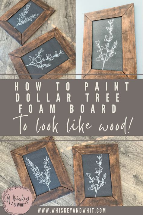 This post has four DIY Dollar Tree Boho Farmhouse decor projects, including a Dollar Tree hack to paint foam board to look like real wood! I'm also sharing how to paint buffalo plaid on one of the signs. Two of the Dollar Tree decor projects come with free cut files and are awesome Dollar Tree Cricut ideas! Farmhouse Paintings Diy, Dollar Tree Foam Board Ideas, Dollar Tree Playroom Ideas, Foam Board Decoration Ideas, Boho Signs Diy, Dollar Tree Signs Makeover, Dollar Tree Cottagecore, Cricut Cottagecore, Cottagecore Cricut Projects