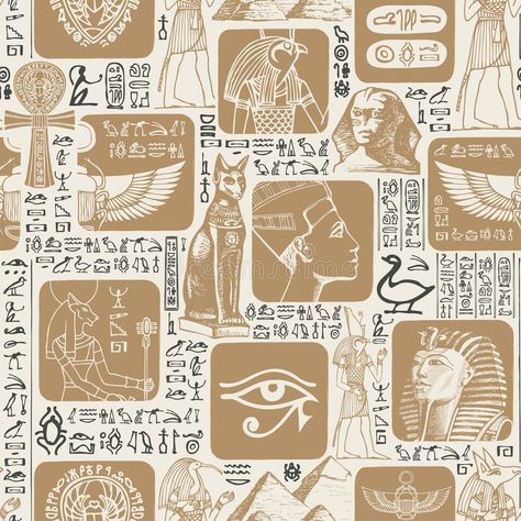 Vector seamless pattern on the Ancient Egypt theme stock illustration Egyptian Art Drawing, Egyptian Design Pattern, Egypt Theme, Winged Woman, Egyptian Drawings, Egypt Design, Egyptian Pattern, Egyptian Design, Cute Patterns Wallpaper