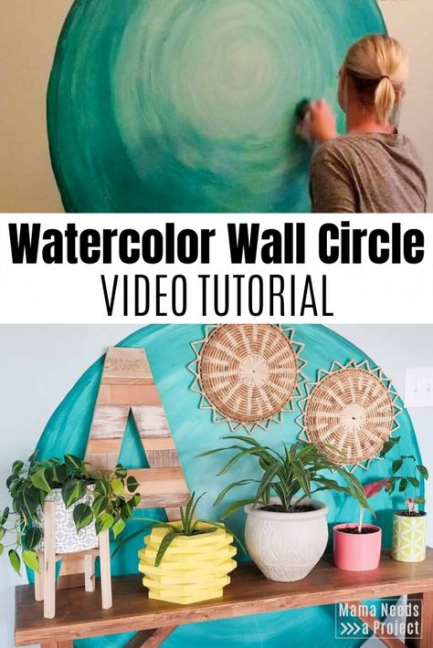 DIY Watercolor Wall Paint Technique | Mama Needs a Project Watercolor Wall Paint, Diy Watercolor Wall, Printable Woodworking Plans, Colorful Walls, Watercolor Mural, Wall Painting Techniques, Swedish Decor, Diy Wall Painting, Watercolor Circles