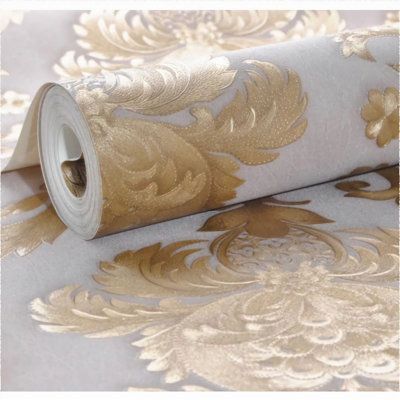 Damask Wallpaper Bedroom, Gold Textured Wallpaper, Gold Damask Wallpaper, Wallpaper Glue, Damask Wallpaper, Pvc Wall, Wallpaper Bedroom, Paper Roll, Hardware Store