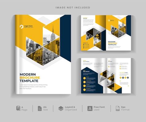 4 pages clean amp minimal multipurpose b... | Premium Vector #Freepik #vector #brochure 4 Page Brochure Design, Brochure Cover Page, Bifold Brochure Design, Company Brochure Design, Company Profile Design Templates, Simple Brochures, Coffee Table Magazine, Report Covers, Brochure Cover Design