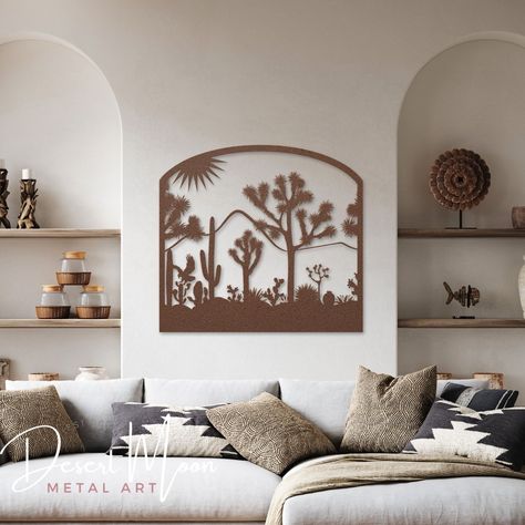 Transform your space with our Southwestern Metal Wall Art featuring Joshua Tree Desert Landscape! 🌵🦅 This stunning piece captures the essence of the Mojave Desert with a beautiful depiction of Joshua trees, cacti, and a red-tail hawk. Perfect for Western and boho decor, it makes an ideal housewarming gift for those who love the charm of California's iconic landscapes. Shop now to bring a touch of the desert into your home. Link in bio. 🛒 #HomeDecor #MetalArt #DesertMoonMetalArt #Southwestern... Arizona Home Decor, Mojave California, Modern Southwest Decor, Retro Polaroid, Aztec Wall Art, I Bought A House, Joshua Tree Desert, Joshua Trees, Desert Wall Art