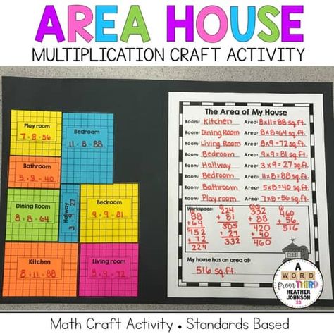 Area Craft Project House by Heather Johnson 33 | TPT Area Model, Teaching Math Strategies, Geometry High School, Maths Area, Middle School Math Classroom, House Craft, Project House, Teaching Third Grade, Math Crafts