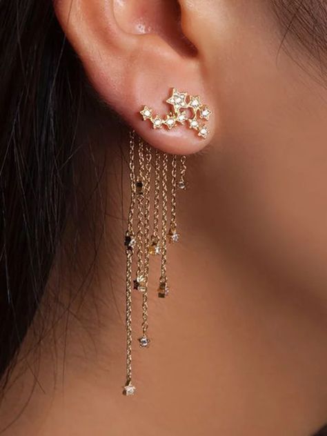 Womens Twinkle Star Tassel Pendant Earrings Ear Cuff Women, Women Diamond, Girls Earrings, Girls Jewelry, Rhinestone Earrings, Pretty Jewellery, Ear Jewelry, Star Earrings, Pendant Earrings