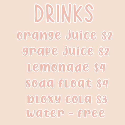 Bloxburg Menu Codes Drinks, Bloxburg Drink Menu Codes, Bloxburg Cafe Menu Decals Codes Drinks, Restaurant Bloxburg, Bloxburg Decal Id, Ice Cream Shop Names, Bloxburg Bakery, Hotel Bloxburg, Cafe Decal