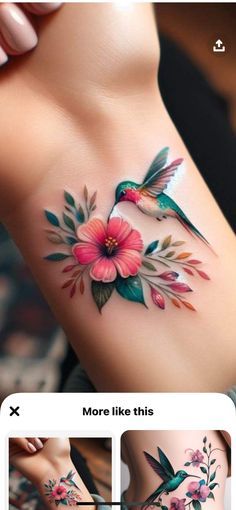 Dainty Hummingbird Tattoo, Hummingbird Tattoo Design, Small Hummingbird Tattoo, Lotusblume Tattoo, Bird Tattoos For Women, Tiny Tattoos For Women, Flower Wrist Tattoos, Ribbon Tattoos, Tattoos For Women Flowers