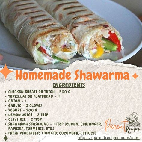 "Love shawarma? 😍 Now you can make it at home! This easy Homemade Shawarma recipe is packed with flavor and perfect for any meal. 🥙 Try it today and customize it with your favorite toppings! #ShawarmaRecipe #HomemadeShawarma #EasyRecipes" Homemade Shawarma, Shawarma Ingredients, Shawarma Seasoning, Meal Planning Menus, Shawarma Recipe, Food Therapy, Flatbread, Fresh Vegetables, Easy Homemade