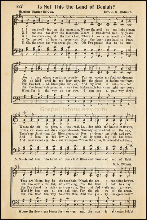 Is Not This the Land of Beulah? Gospel Song Lyrics, Hymn Music, Church Songs, Hymn Sheet Music, Hymns Lyrics, Praise Songs, Beautiful Prayers, Gospel Song, Worship Music