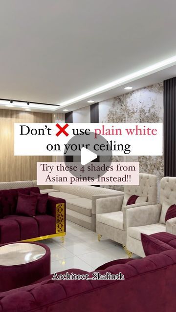 Cyrus Atelier on Instagram: "Try these Asian paints @asianpaints colours on your ceiling !! Follow @architect_shalinth for more such content!! #paint #wallpainting #asianpaints #falseceiling #ceilingpainting #design #interiordesign #architecture #paintprotection #painting🎨 #wallcolor #colorideas #chennaiinteriors" False Ceiling Colour Ideas, Wall Painting For Hall, Asian Paints Wall Designs, Asian Paint Design, Room Color Ideas Bedroom, Asian Paints Royale, Asian Paints Colours, Asian Bedroom, Ceiling Paint Colors