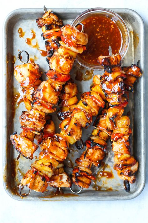 BBQ Pineapple Chicken Kabobs - Damn Delicious Pineapple Chicken Kebabs, Bbq Pineapple Chicken, Pineapple Chicken Kabobs, Bbq Pineapple, Grilled Pineapple Recipe, Summer Chicken Recipes, Summer Chicken, Kabob Recipes, Pineapple Recipes