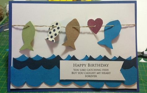 FIshing Birthday Card Fishing Birthday Cards Diy, Fishing Birthday Card, Fishing Birthday Cards, Fishing Theme Birthday, Fish Cards, Fish Birthday, Easy Greeting Cards, Men Cards, Love Scrapbook