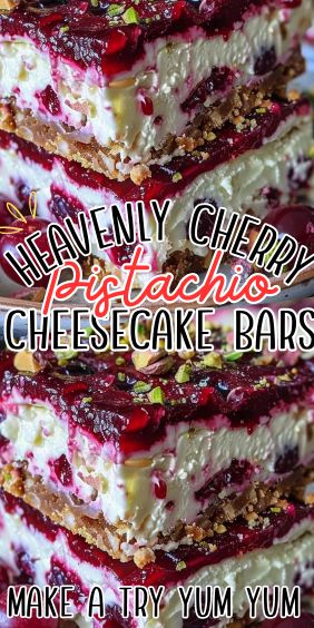 Heavenly Cherry Pistachio Cheesecake Bars Cherry Pistachio, Cherry Cheesecake Recipe, Pistachio Cheesecake, Pistachio Dessert, Dessert Squares, Cherry Bars, Cheesecake Squares, Delish Desserts, Cherry Desserts