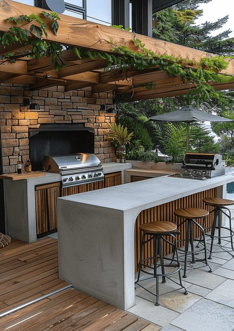 Rustic Outdoor Kitchens, Outdoor Cooking Spaces, Outdoor Bbq Area, California Architecture, Bar Exterior, Outdoor Bbq Kitchen, Outdoor Kitchen Ideas, Backyard Grilling, Backyard Renovations