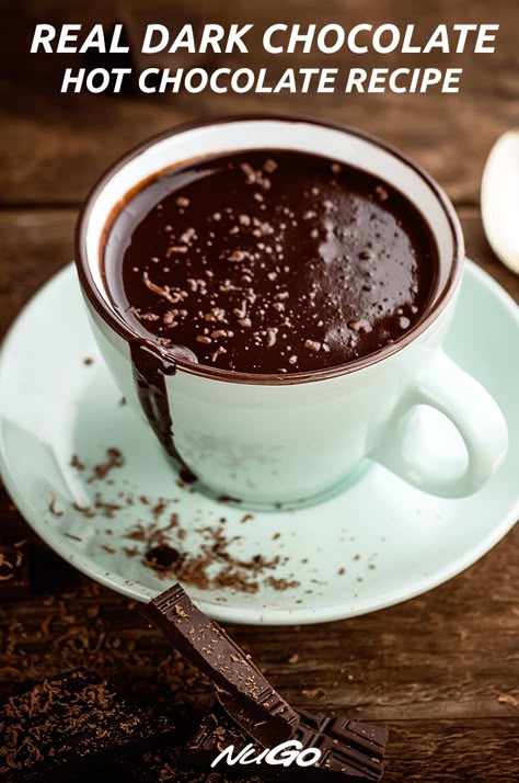 Dark Chocolate Hot Cocoa Recipe, Dark Chocolate Hot Cocoa, Best Hot Chocolate Recipes, Dark Chocolate Benefits, Dark Chocolate Recipes, Healthy Hot Chocolate, Healthy Dark Chocolate, Dark Chocolate Nutrition, Vegan Hot Chocolate