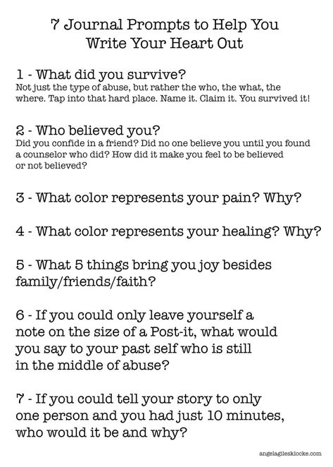 7 Journal Prompts to Help You Write Your Heart Out - Angela Giles Klocke Journal Writing Prompts Shadow Work, Getting Over Him Journal Prompts, Spiritual Writing Prompts, Shadow Work Journal Prompts Witchcraft, Lds Journal Prompts, Shadow Work Journal Prompts For Anger, Witchcraft Journal Prompts, Abandonment Journal Prompts, Witch Journal Prompts