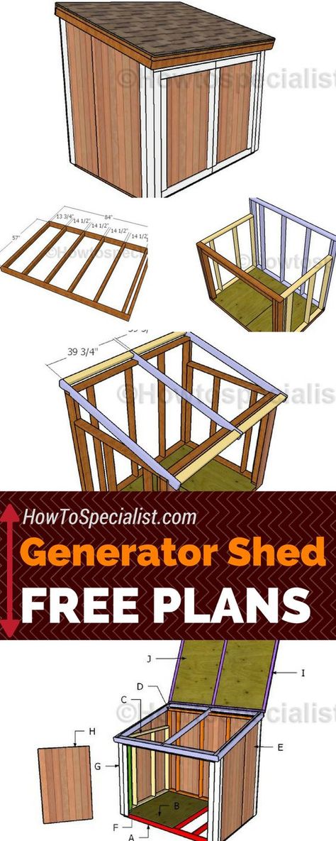 Learn how to build a generator shed using these free and step by step plans! These generator shed plans will show you anything you need to know about framing a 5x7 enclosure with double front doors and a top lid! #shed #generator howtospecialist.com Generator Shed, Diy Storage Shed Plans, Build A Shed, Wood Shed Plans, Build Your Own Shed, Lean To Shed, Wood Storage Sheds, Shed Building Plans, Double Front Doors