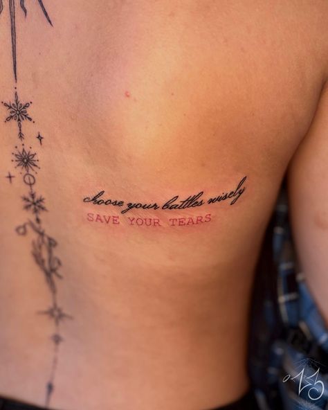 “Choose your battles wisely, save your tears” ☼☽ Fine line spine and lettering Resident Artist - Noelle Turner @noelleturnerink Located @zx3artistry in Cocoa Beach, Florida Tattoo made with love using supplies by @dead_raven_tattoo_supply @painfulpleasures @thesolidink @bishoprotary #zx3ink #zx3artistry #zx3 #cocoabeachtattoo #cocoabeachfinelinetattoo #spinetattoo #backtattoo #lineworktattoo #femaletattooartist #floridatattooartist Perserverence Tatoos, Tears Tattoo, Perseverance Tattoo, Florida Tattoos, Choose Your Battles, Beach Tattoo, Female Tattoo Artists, Raven Tattoo, Spine Tattoo