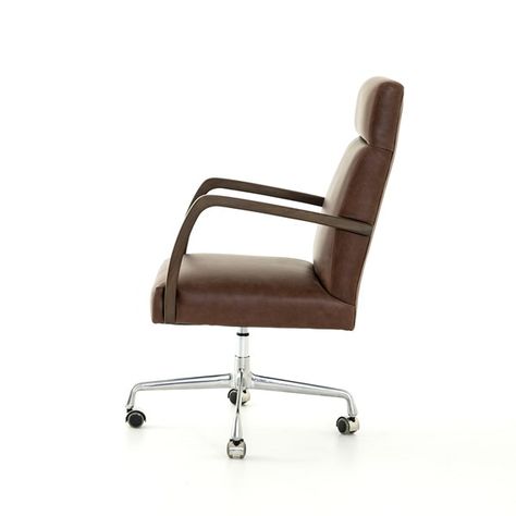 Office | BRYSON DESK CHAIR Bar Accessories Decor, Leather Desk, Havana Brown, Exposed Wood, Home Office Chairs, Brown Top, Four Hands, Burke Decor, Office Chairs