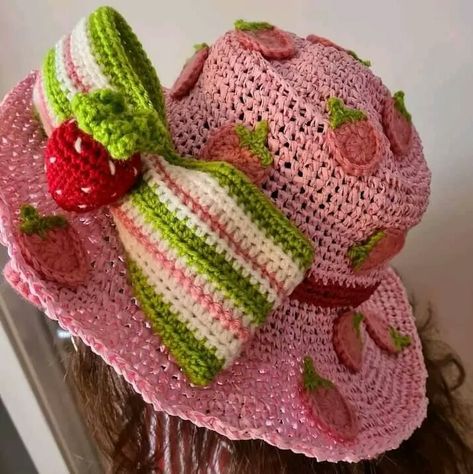 Crochet Strawberry Bucket Hat Free Pattern, Crochet Strawberry Shortcake Hat, Crochet Strawberry Shortcake, Strawberry Shortcake Crochet Hat, Crochet Hat Strawberry, Strawberry Bucket Hat Crochet, Strawberry Shortcake Crochet, Strawberry Shortcake Hat, Crochet Strawberry Bucket Hat