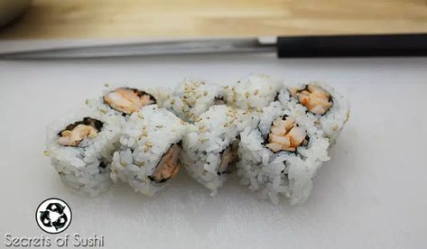 Spicy Shrimp Roll - Secrets of Sushi Shrimp Sushi Recipes, Spicy Shrimp Roll, Spicy Shrimp Sushi, Shrimp Sushi Rolls, Shrimp Tempura Sushi, Spicy Shrimp Salad, Shrimp Tempura Roll, Shrimp Roll, Sushi Sauce