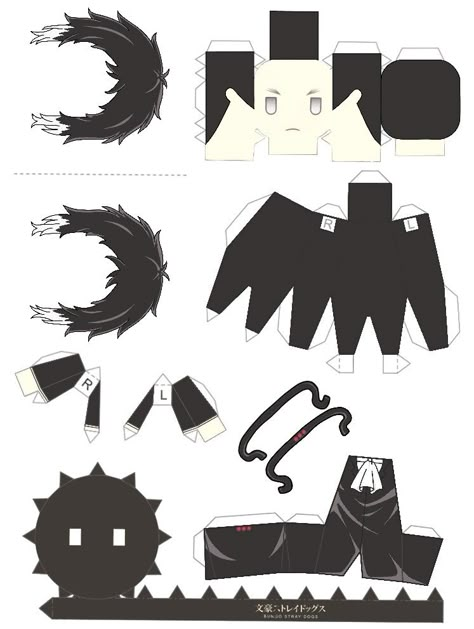 Bsd Paperized, Bsd Paper Figures, Goth Sewing Ideas, Bungo Stray Dogs Papercraft, Bsd Papercraft, Paper Doll Printable Templates, Paper Dogs, Anime Paper, Paper Dolls Diy