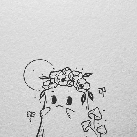 Ghost With Flower Crown Tattoo, Cute Ghost With Flowers, Ghost With Flowers Tattoo, Crisp Ink, Hibiscus Flower Drawing, Partner Tattoos, Flor Tattoo, Lafayette Louisiana, Flower Sheets