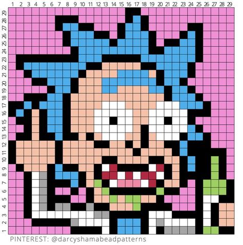 Rick Pattern #rick #drunk #wine #rickandmorty #cartoonnetwork #schwifty #gadgets #intergalactic #animation #adult #funny #hamabeads #hamabeadpattern #perler #perlerbeads #pyssla #pixel #pixelart #crossstitch #fusebeads Funny Pixel Art, 32x32 Pixel Art Grid, Creating A Bullet Journal, Easy Pixel Art, Pixel Art Templates, Pixel Drawing, Diy Perler Bead Crafts, Pixel Crochet, Pixel Art Grid